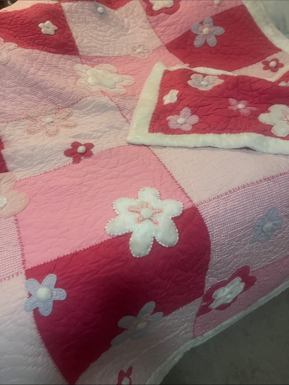 Pottery, barn, kids, pink flower quilt